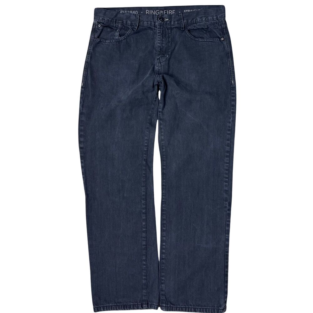 Ring of Fire Men's Jeans Hyperion Ave Denim Straight Leg Black Pockets 34x30 Y2K